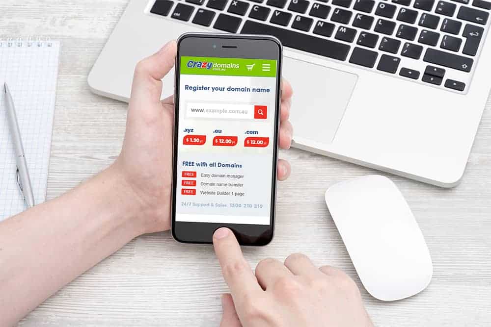 crazy domains Australia on mobile phone